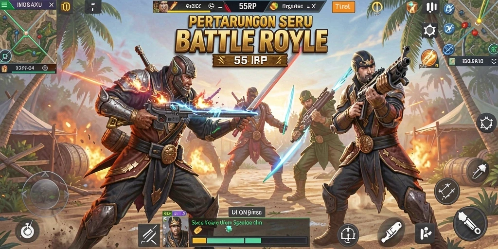 Tampilan gameplay seru dari 55RP di medan perang Battle Royale.