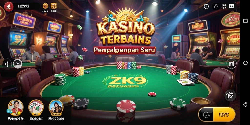 Screenshot gameplay ZK9 menampilkan suasana kasino yang mendebarkan.